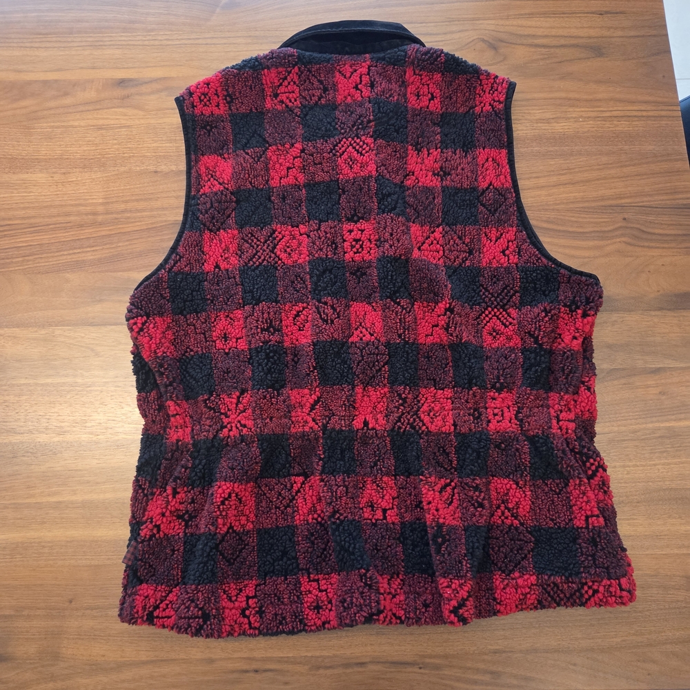 Vintage Woolrich Buffalo Plaid Fleece Vest, Velour Collar 90s Cabincore Large - Picture 3 of 12